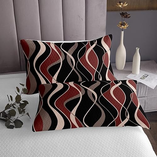 Miniatura 6 de Erosebridal Juego de ropa de cama moderna con diseño de rayas geométricas, tamaño Queen, gris, rojo y negro, juego de colcha de arte abstracto,