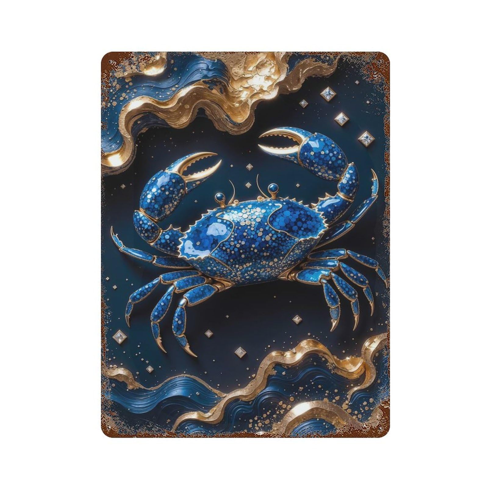 Garage Style Crab Kintsugi Art Rust Effect Tin Sign 15.7"x11.8", Vintage Wall Decor for Bar And Workshop