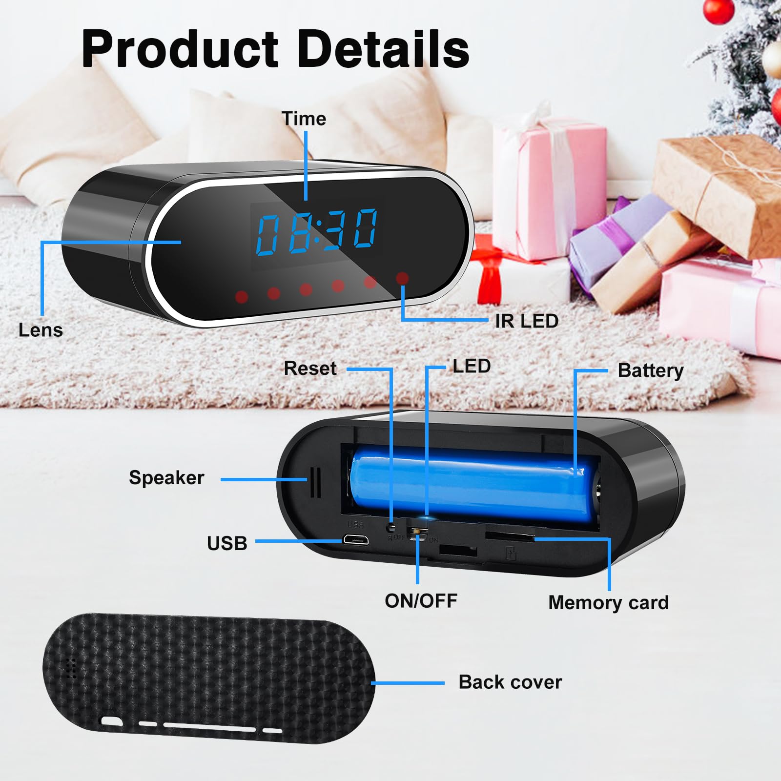 Cámara espía WiFi 5G, Minicámara Oculta Inalámbrica 1080P HD, Microcámara Espía de 120° en Forma de Despertador Detección de Movimiento＆Visión Nocturna Cámara de Vigilancia