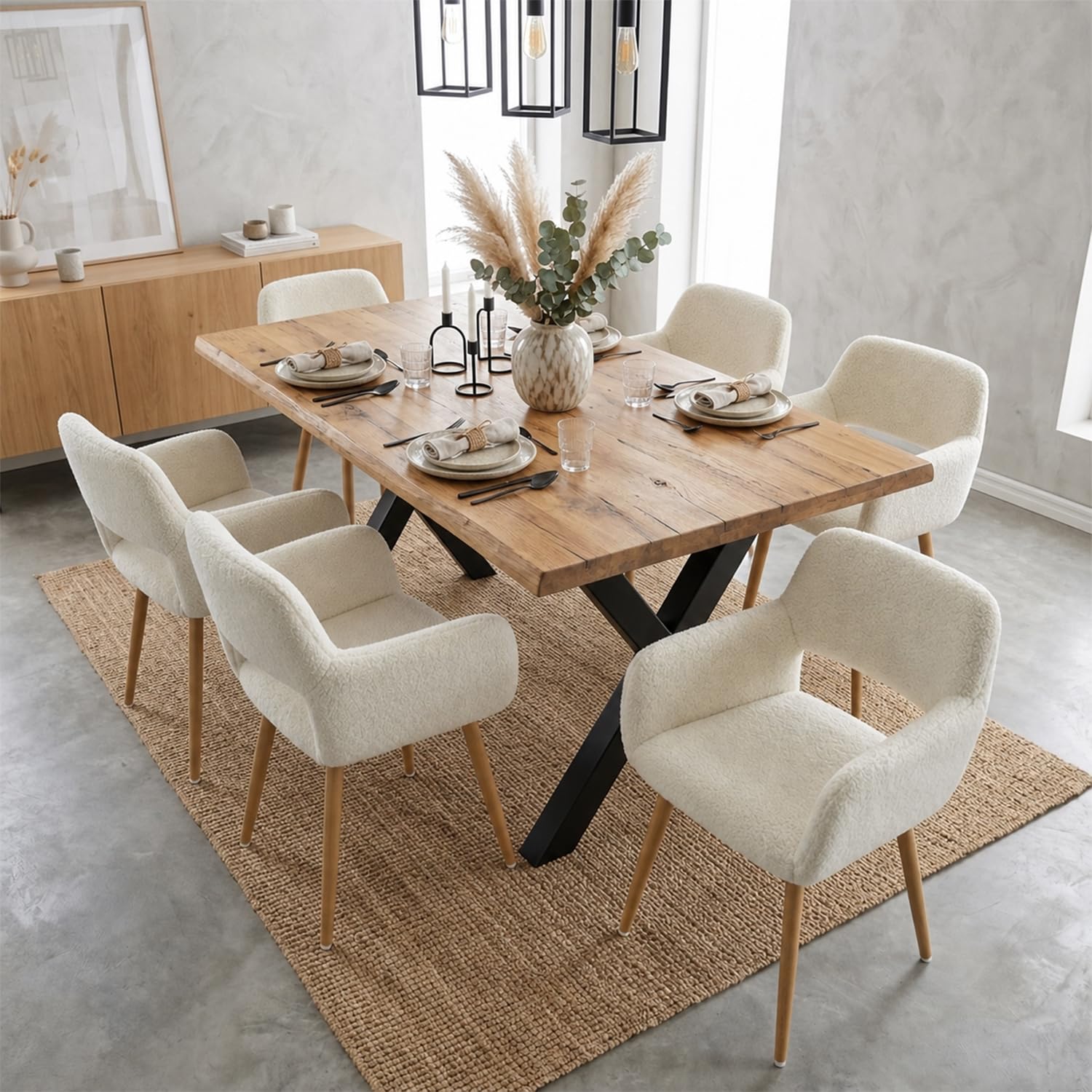 MEUBLE COSY Set di 2 Sedie da Pranzo Poltrona Imbottito con Schienale Braccioli in Tessuto Sherpa Gambe in metallo per Cucina Sala Soggiorno