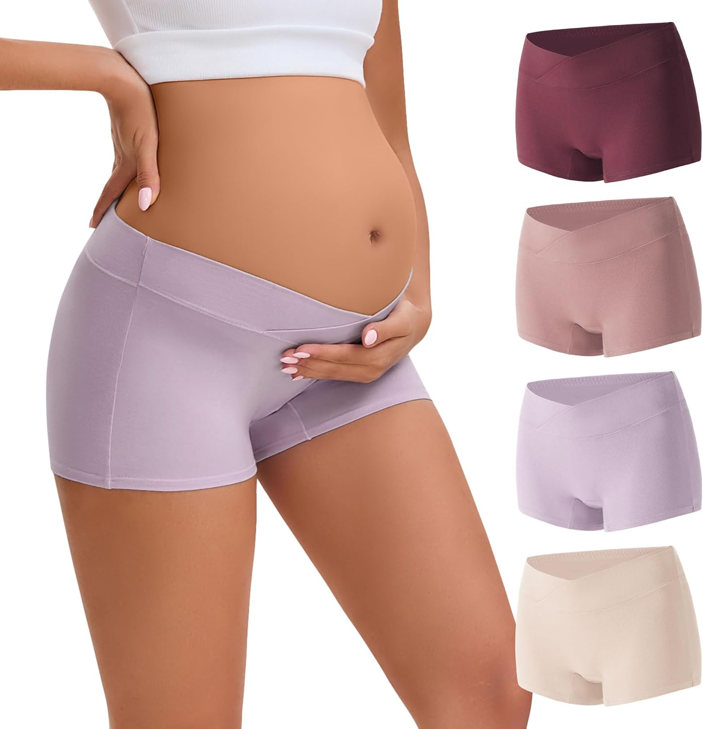 INNERSY Women's Maternity Underwear Cotton Under the Bump Pregnancy Postpartum Boyshorts Panties 4-Pack
