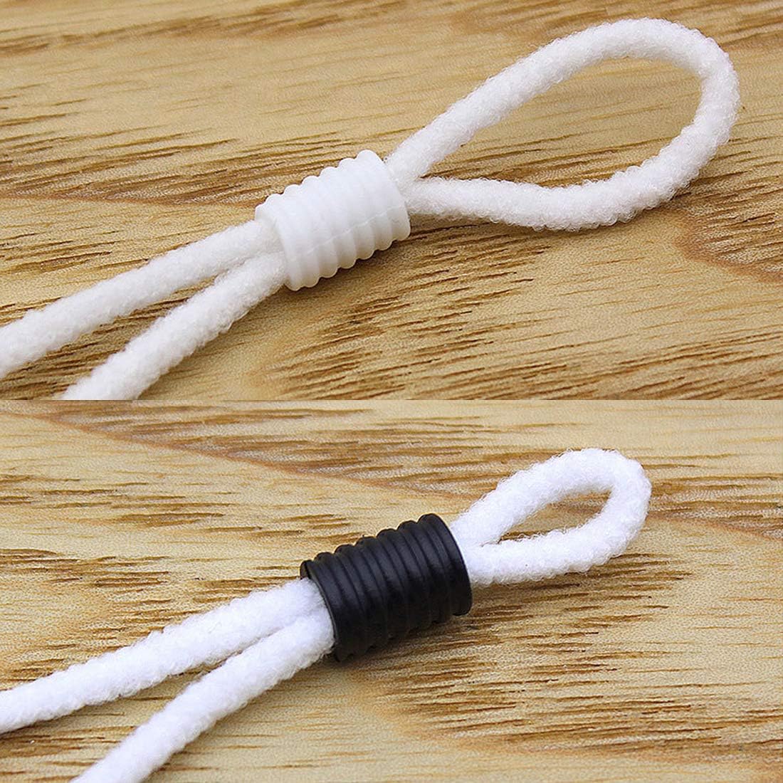 PLAZALA Cord Lock 100pcs White Black Soft Plastic Round Elastic Mask Adjustment Buckle Adult Children Elastic Adjustment Accessories