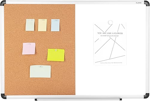 Miniatura 4 de VUSIGN Combinación de tablero blanco y corcho, 24 x 36 pulgadas, combo de borrado en seco y tablero de corcho, para el hogar u oficina, boletín de