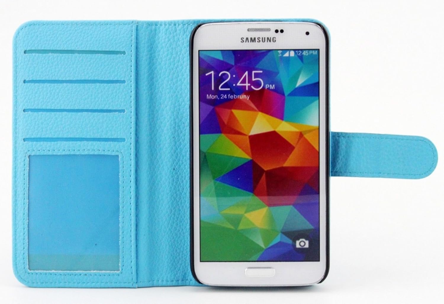 RUBAN Case Compatible with Samsung Galaxy S5 - PU Leather Folio Wallet Flip Case Cover for Samsung Galaxy SV/Galaxy S V (2014) with Credit ID Card Holder/Money Pockets - Light Blue