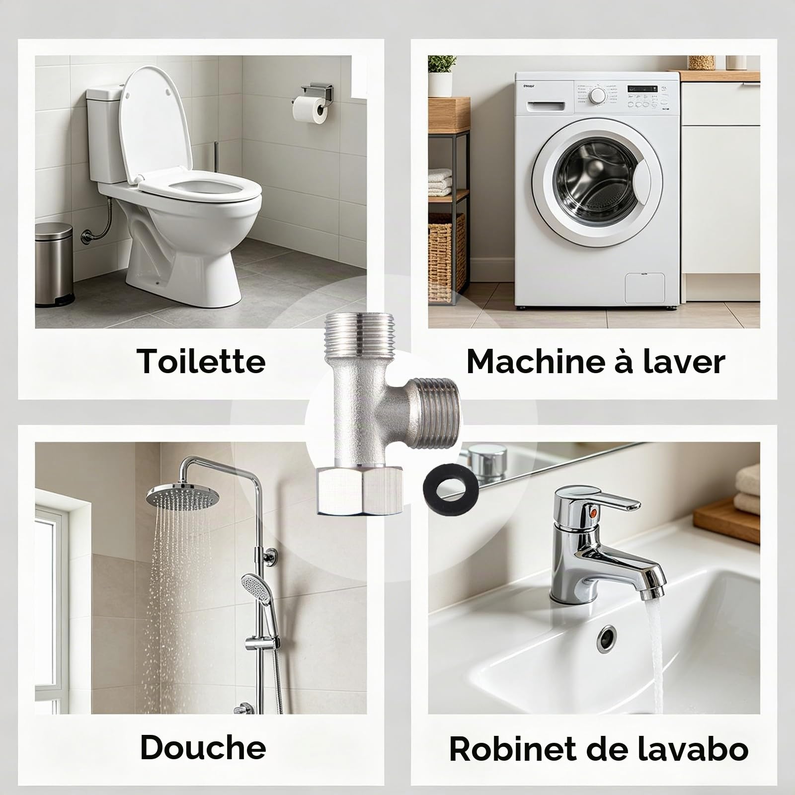 2PCS Valves Raccordement à 3 Voies en Cuivre WC 3/8", T-Raccord d’Eau avec Accessoires, Installation Facile Pour Réservoirs WC, Robinets de Douche, et Conduites d’Eau
