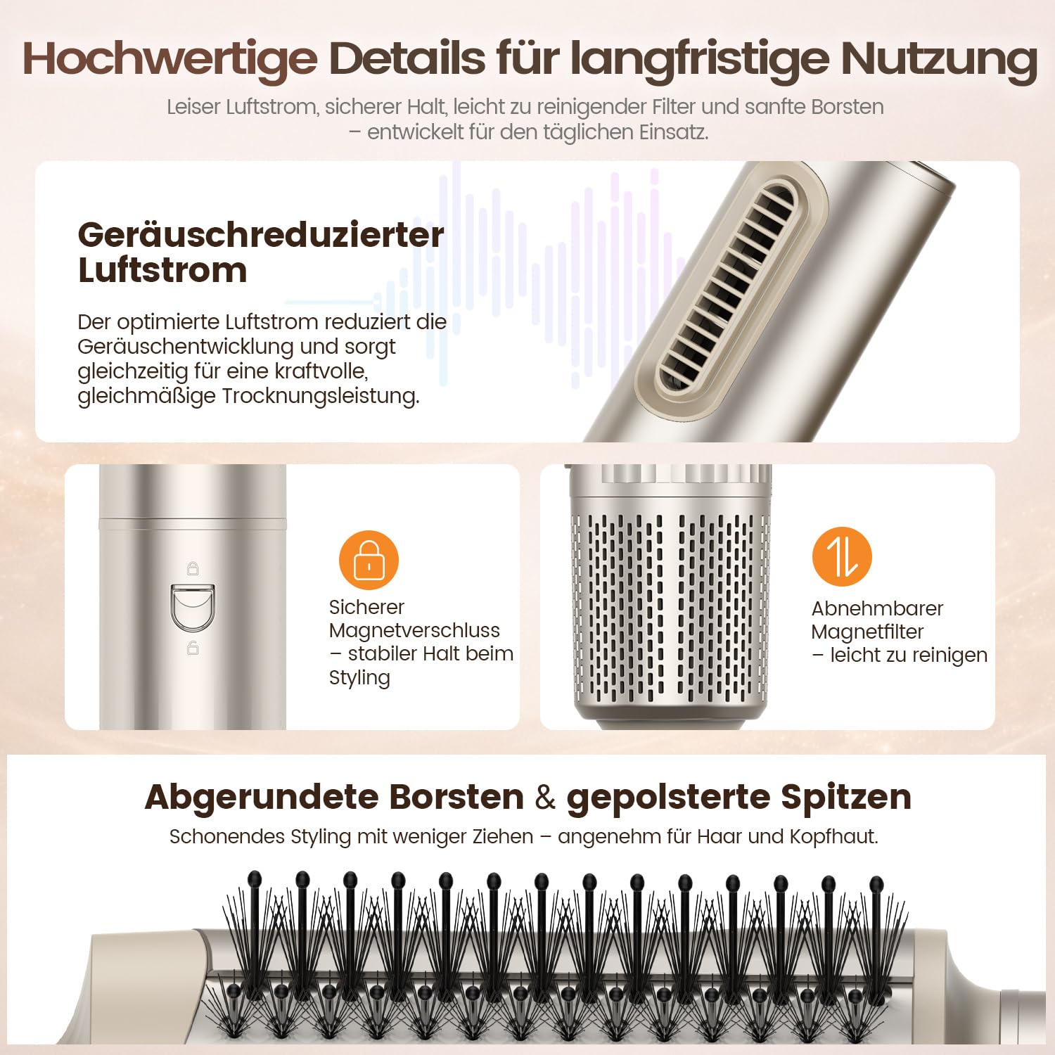 5-in-1 Warmluftstyler & Haartrockner Styling Set– 110.000 U/min Hochgeschwindigkeits-Föhn mit 32mm Auto-Wrap Lockenaufsätzen, Air Styler Warmluftbürste für Locken, Volumen & Glätten