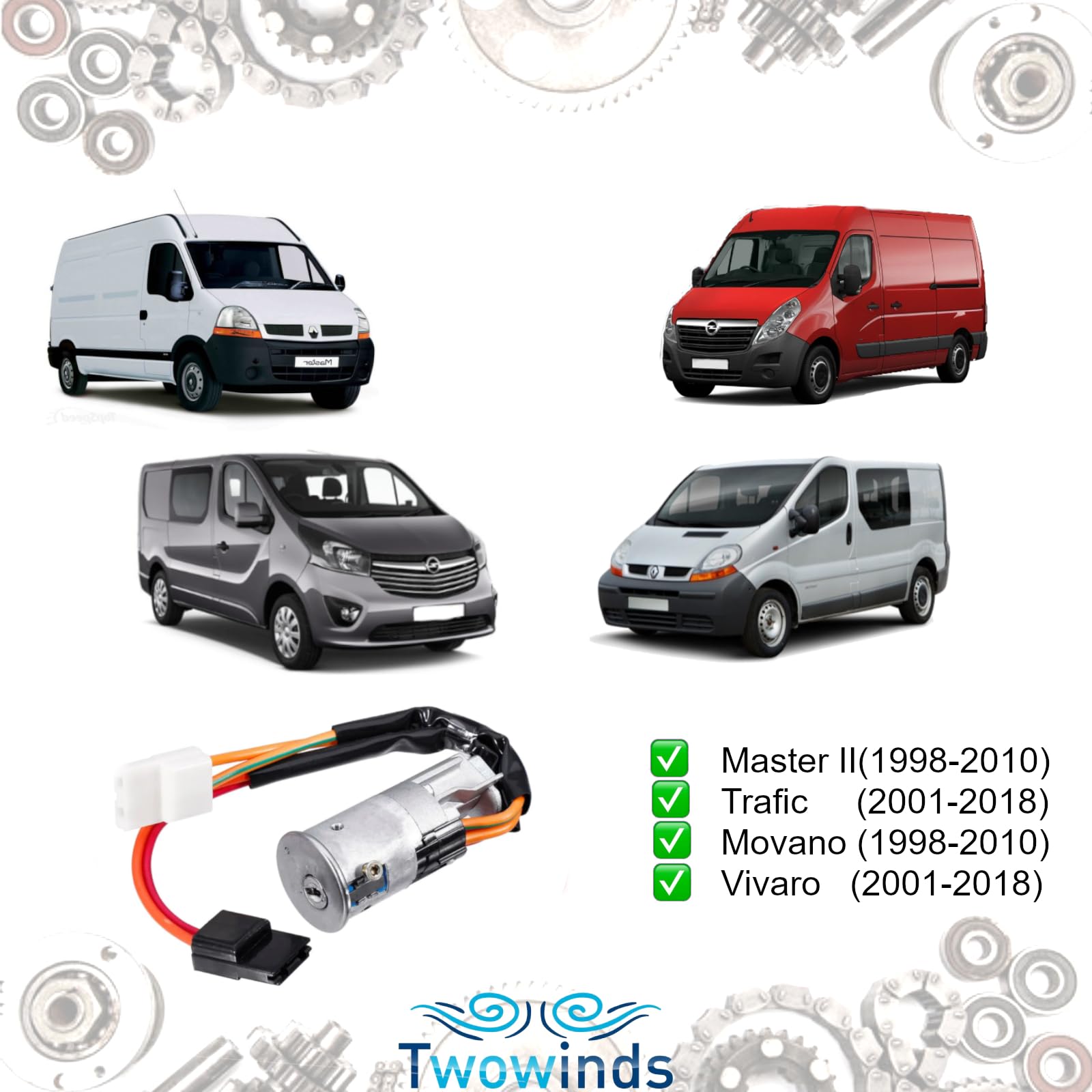 Twowinds - Interrupteur Démarrage Compatible avec Renault Master 2 (1998-2010) Trafic, Opel Movano (1998-2010) Vivaro (2001-2018) - 7701038365 - Neiman - Serrure de Contact - Antivol de Direction