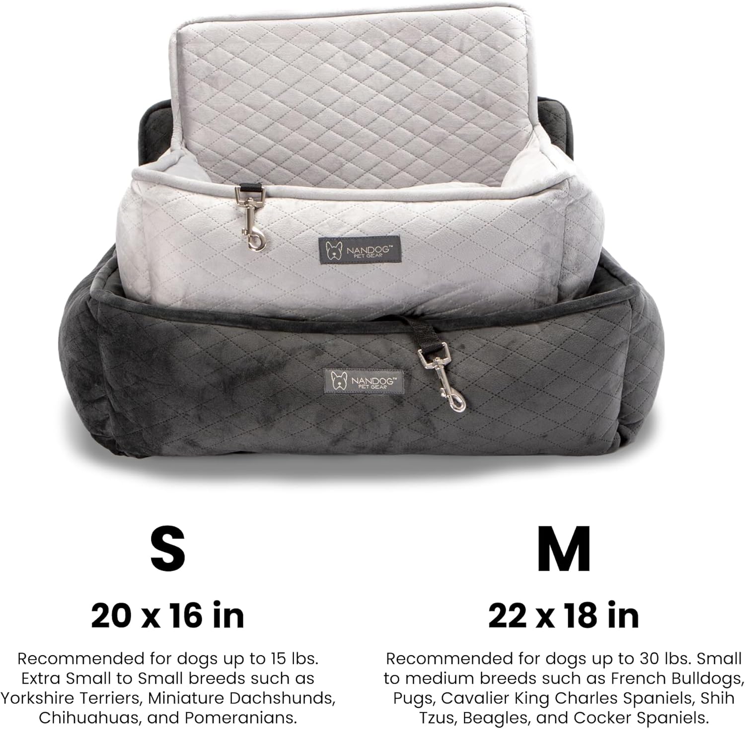 Nandog Pet Gear Luxury Dog Car Seat Bed w/Removable & Washable Pad Insert & Thick Car Seatbelt Straps - Secure, Comfortable, Easy-to-Clean Pet Carrier (Dark Grey, 18" L x 16" W in)
