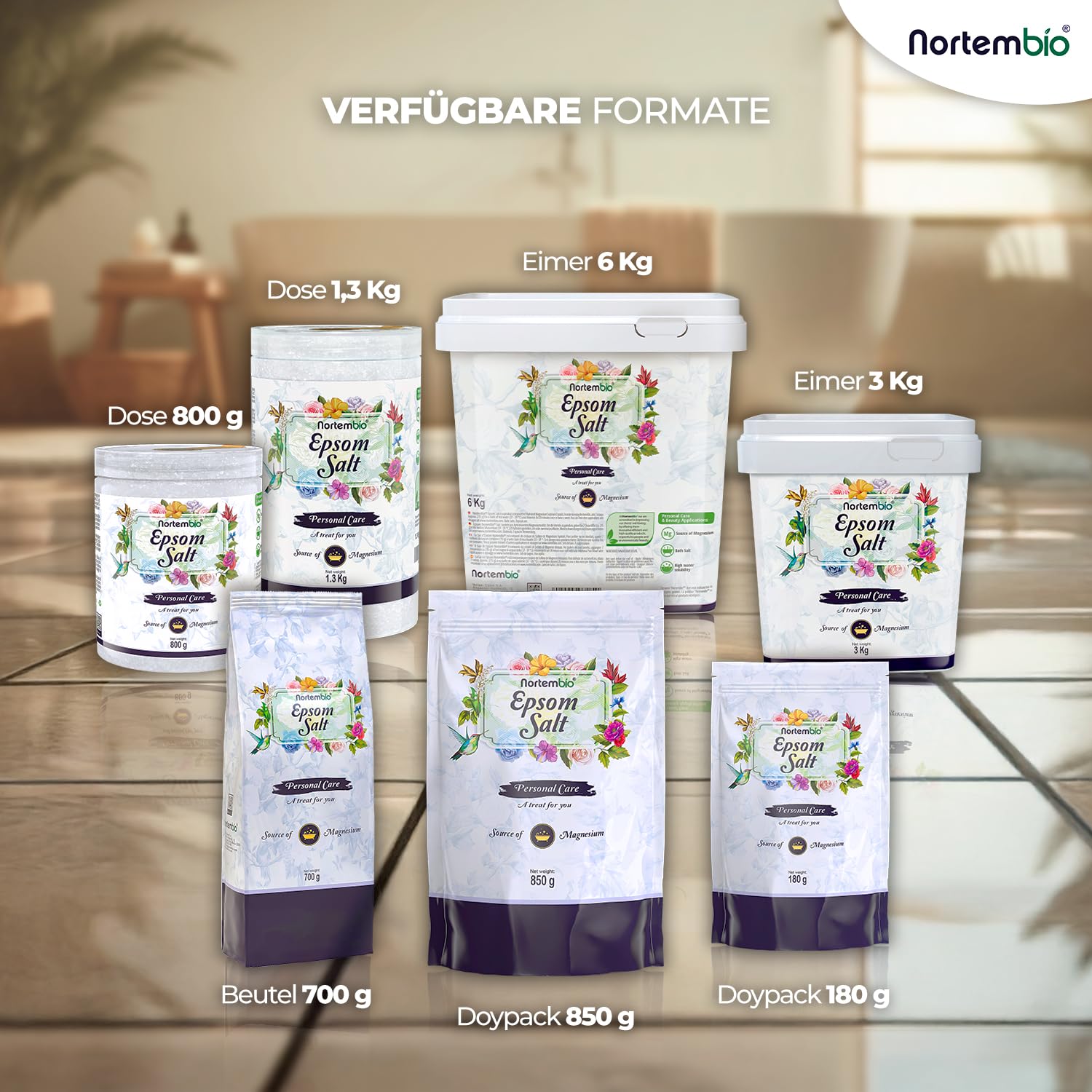 Nortembio Bittersalz, 3 kg, natürliche Magnesiumkonzentrat, 100% reines Badesalz, ohne Zusatzstoffe, Muskelentspannung und guten Schlaf. Inklusive E-Book (evtl. nicht in deutscher Sprache).