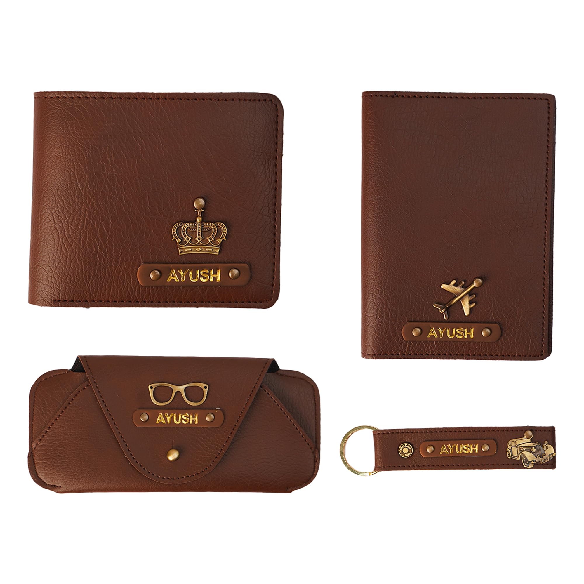 Personalised Leather Name Embossed Wallet Keychain Passport Cover & Eyewear Case Combo Set for Men | Premium (4 in 1) Gift Combo for Husband, Boyfriend & Brother on Birthday & Anniversary (DARK BROWN)-image-17