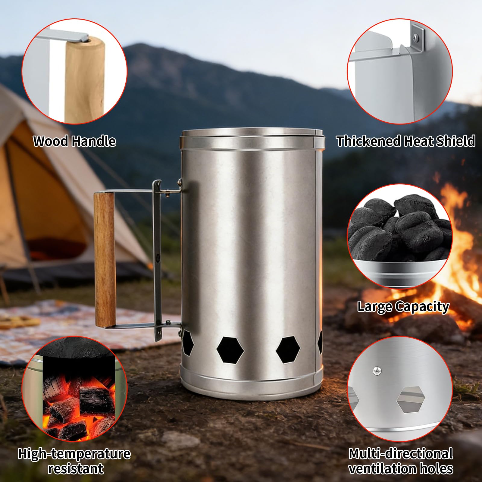 Démarreur Barbecue: 27×17cm Démarreur de Charbon de Bois, Cheminère pour Barbecue, Rapide et Facile avec Poignée de Sécurité, Idéal pour Camping et Grillades en Plein Air