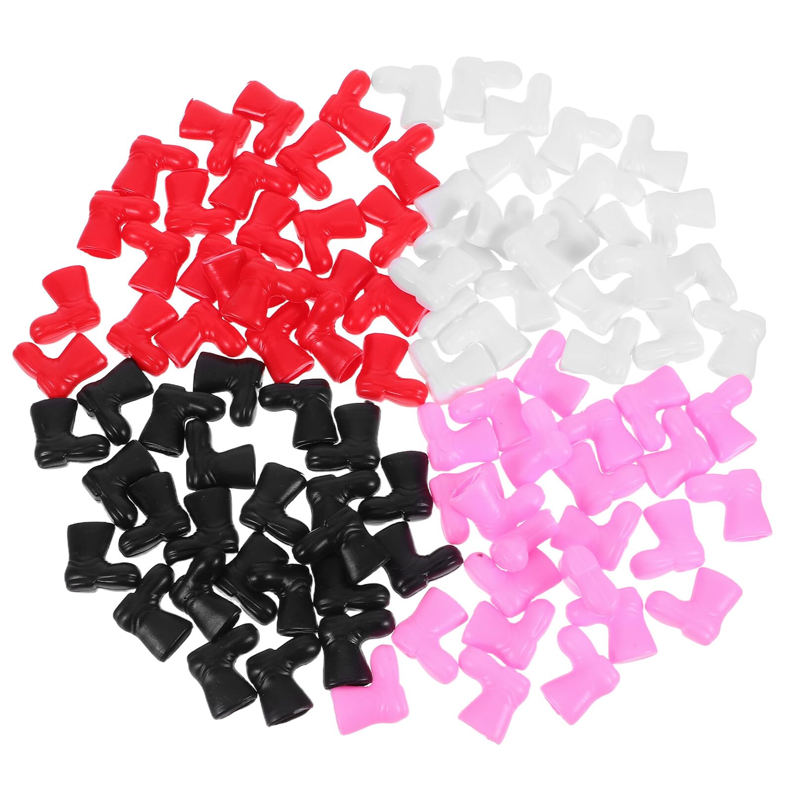 Veemoon 96pcs Mini Santa Boot Dollhouse Decorations, 2cm Colorful Plastic Miniature Santa Shoes Set Black, Red, White Pink for Christmas Crafting and Doll Accessories
