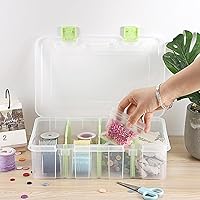 Vista 6 de BTSKY Caja de almacenamiento divisoria de plástico transparente con 4 compartimentos, contenedor de almacenamiento ajustable con tapa, contenedor