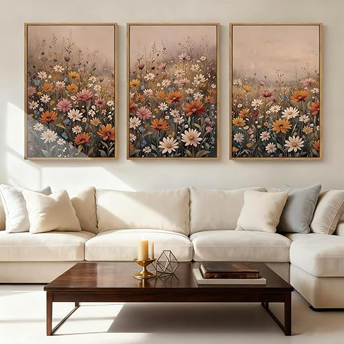 IARTTOP Lienzo floral enmarcado para pared, grande, 16 x 24 pulgadas, impresiones artísticas coloridas de flores silvestres, paisaje botánico retro,