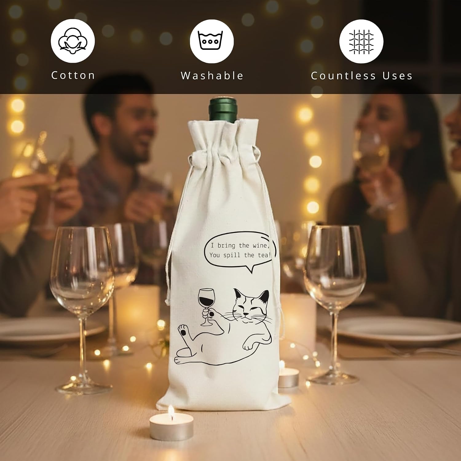 PurpleEssences Wine Gift Bag Bottle Cover, 12.9x5.6 In, Set of 1 - Cat image 4