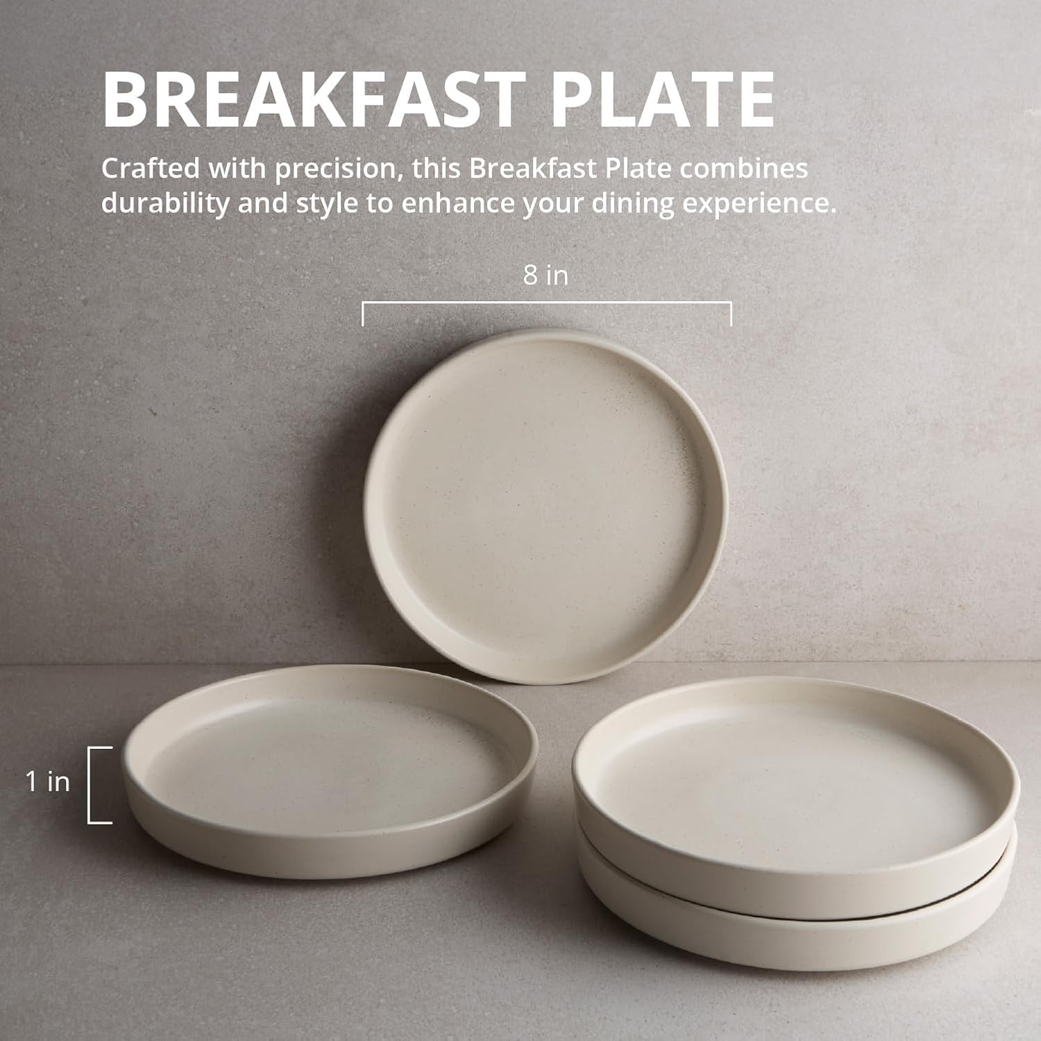 Goodies Cream Breakfast Plates (Set of 4), Handmade Ceramic, Glazed, Dishwasher Safe, Microwave Safe, Durable, Easy-to-Clean, Stackable, Modern, 8 Inch