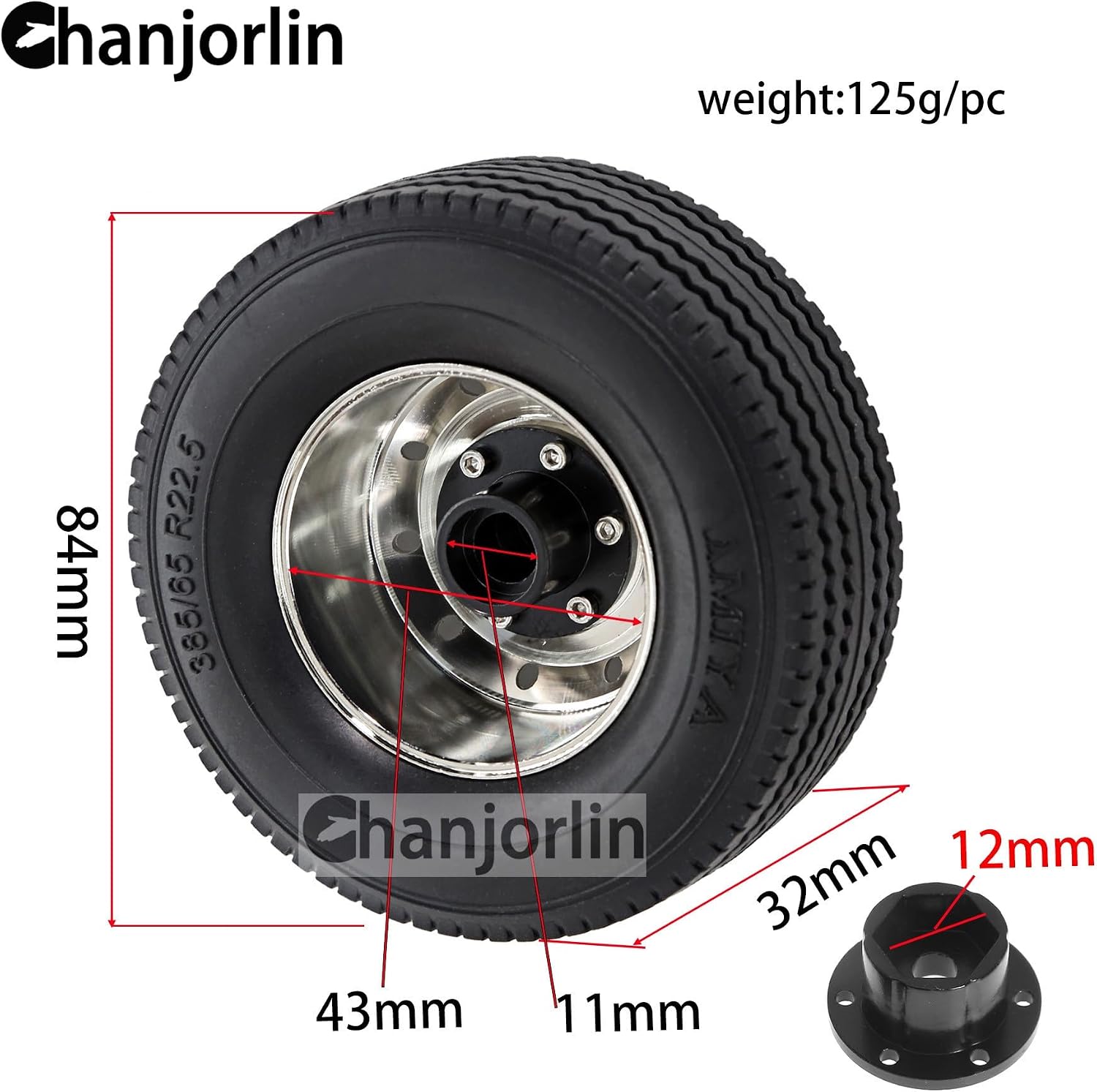 1/14 RC Front Tractor Truck Tires and Steel Wheels Rims OD 3.31'' RC Rubber Traile Tyres for Tamiya 1:14 Scale Tractor Trailer Truck Car Upgrades OR Other 1/14 Truck Models 2PCS