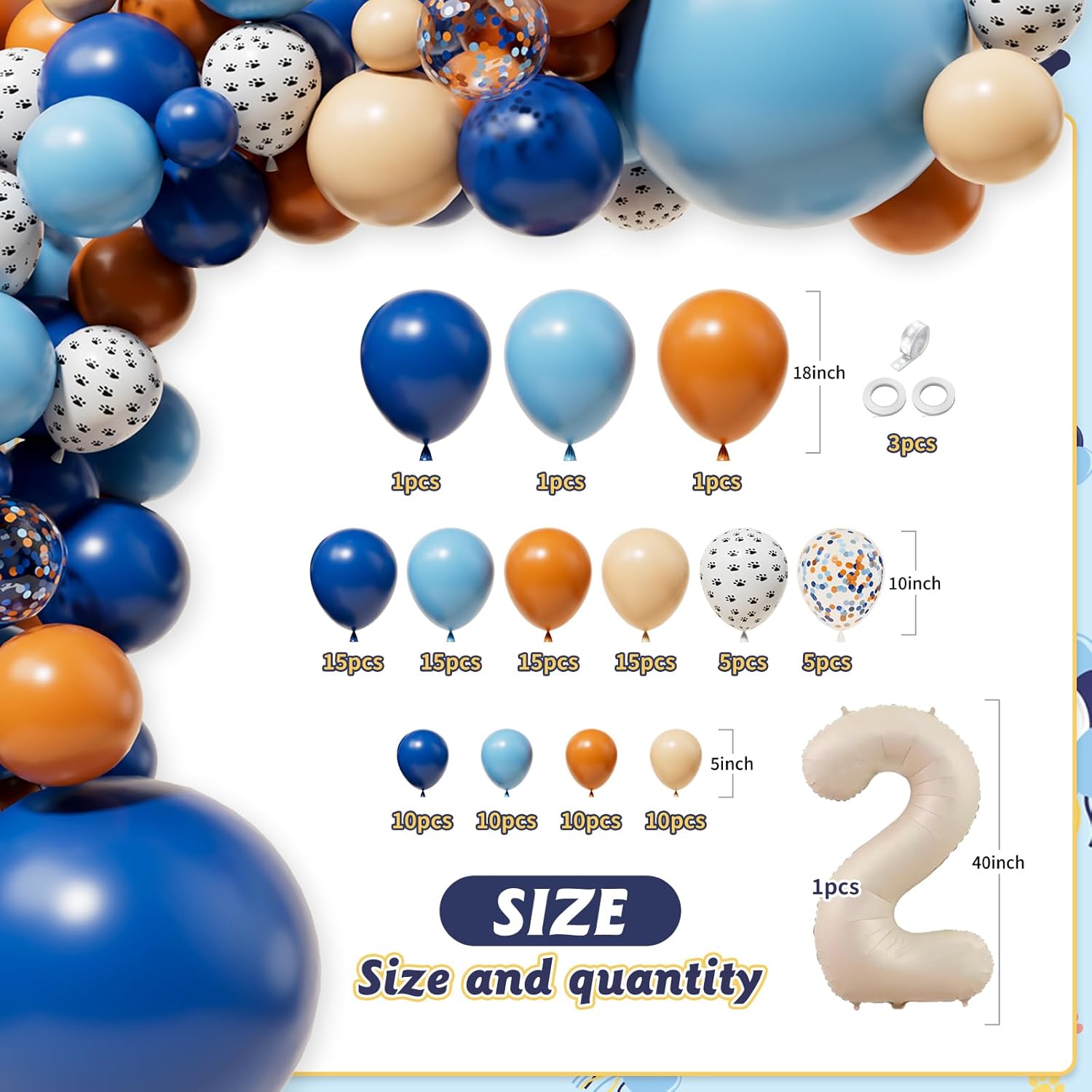 Blue Dog 2nd Birthday Party Supplies Blue & Orange Themed Second Birthday Decorations Backdrop Balloons Arch Box High Chair Banner Bday Party Idea for Baby Boys|Girls