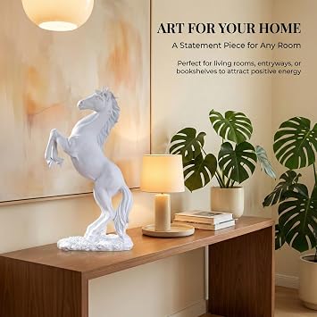 12.2 inches Standing Horse Resin Statue Horse Art Figurine Decorative Home Office Decor Ornaments for Desk Bookshelf Cabinet to Attract Luck and Wealth