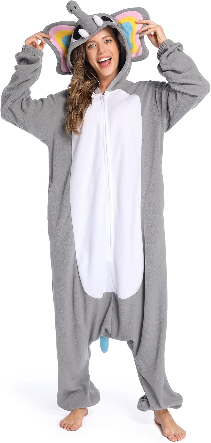 DELEY Unisex Elephant Costume Adult Onesie, One Piece Pajamas, Halloween Cosplay Costumes Homewear Jumpsuit