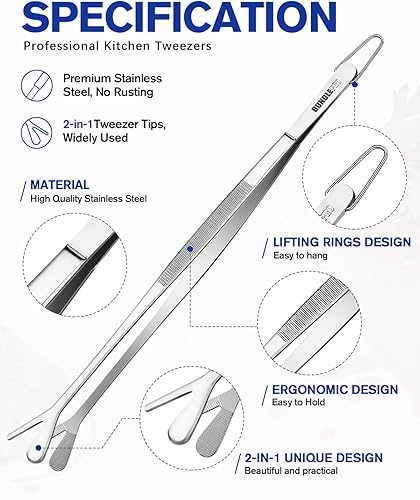 Miniatura 2 de Pinzas de cocina de doble punta, pinzas de cocina profesionales 2 en 1 de acero inoxidable 2 en 1 para cocinar, reparar, mariscos, barbacoa,