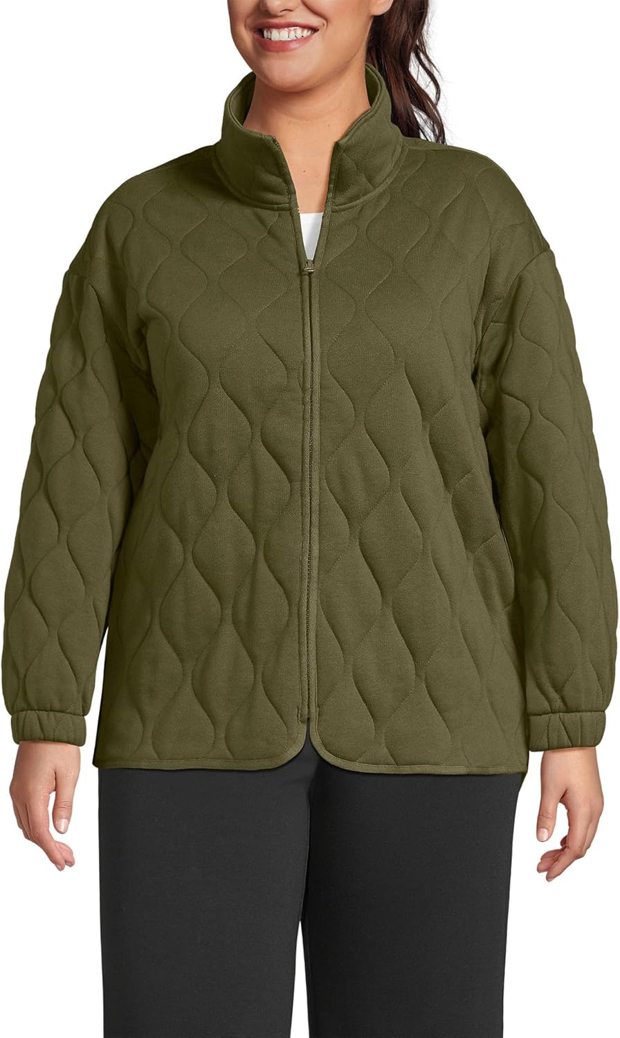 Lands' End Women's RainDefense Serious Sweats Quilted Full Zip Jacket