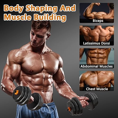 Miniatura 7 de Juego de mancuernas ajustables 4 en 1, pesas libres de 55 libras con mango antideslizante, mancuernas multipeso, pesas rusas, pesas rusas y