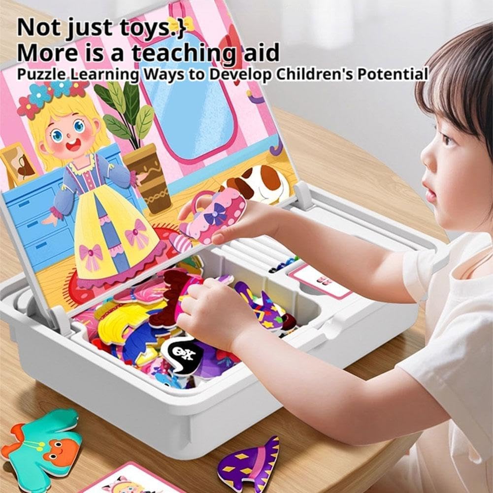 Puzzle Magnétique Visage Enfant – Boîte Magnétique Double Face avec Tableau à Dessin et Pièces Magnétiques, Jeu Créatif pour Expressions Faciales, Activité Montessori pour Voyage, Maison et École