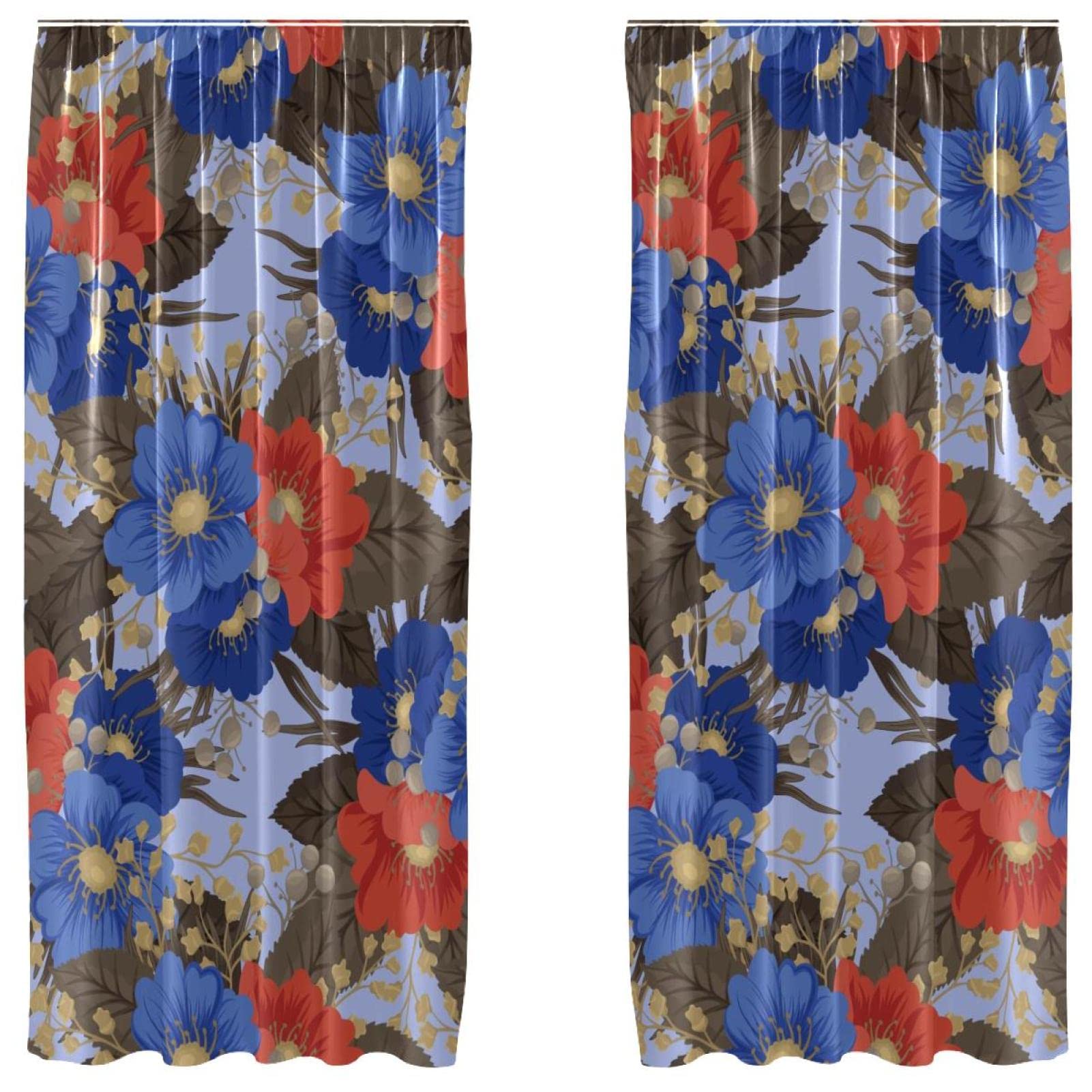 Rideau occultant motif floral bleu et rouge bloquant la lumière pour un sommeil réparateur