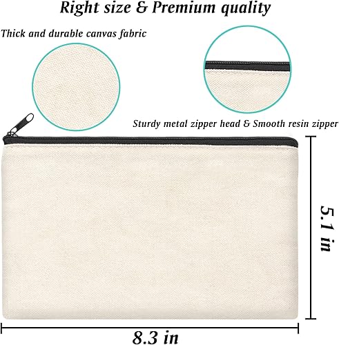 Vista 2 de ZeeDix Bolsa de lona, bolsa de cosméticos multiusos con cremallera, bolsa de lona con cremallera para manualidades, bolsas de maquillaje en blanco