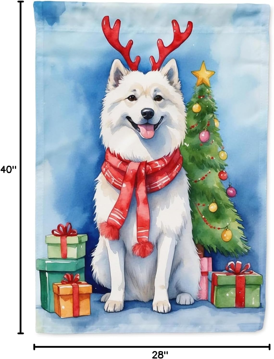 Caroline's Treasures American Eskimo Christmas Reindeer House Flag Large Porch Sleeve Pole Decorative Outside Yard Banner Artwork Wall Hanging, Polyester, House Size, Multicolor