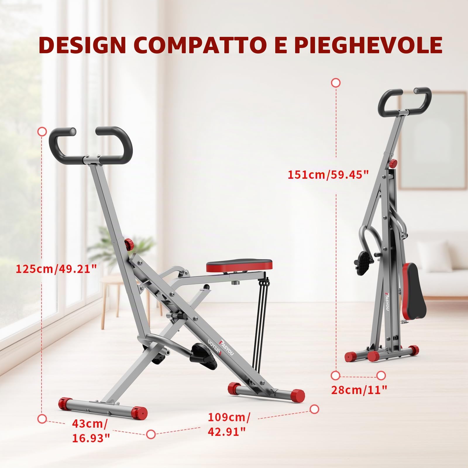 PASYOU Row-N-Ride Trainer per Squat assistito per Allenamento di Glutei e Gambe, Vogatore Pieghevole, Macchina per Squat per Addominali, Addominali, Braccia, Gambe, Schiena,Carico Fino a 122 kg