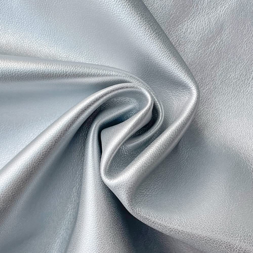 XHT 1Yard Silver Soft Waterproof Synthetic Fabric Material Marine Vinyl Faux Leather Sheets for Upholstery Covers, Bags, Leather Clothing and Accessories