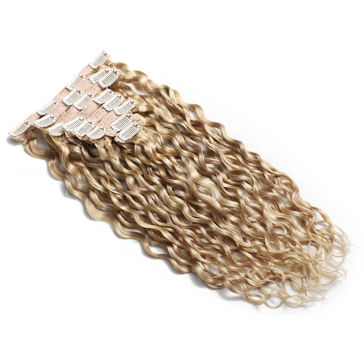 9A Echthaar Extensions Clip In Haarverlängerung Großes Lockiges, 100% Virgin Remy Human Hair Blond Highlights P27/613# 16inch/40cm