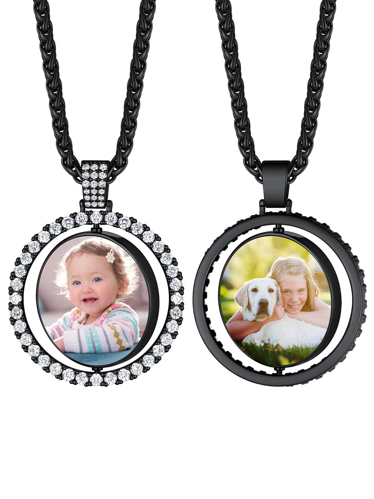 Custom4U Picture Necklace Personalized Photo Circle Chain for Men Women