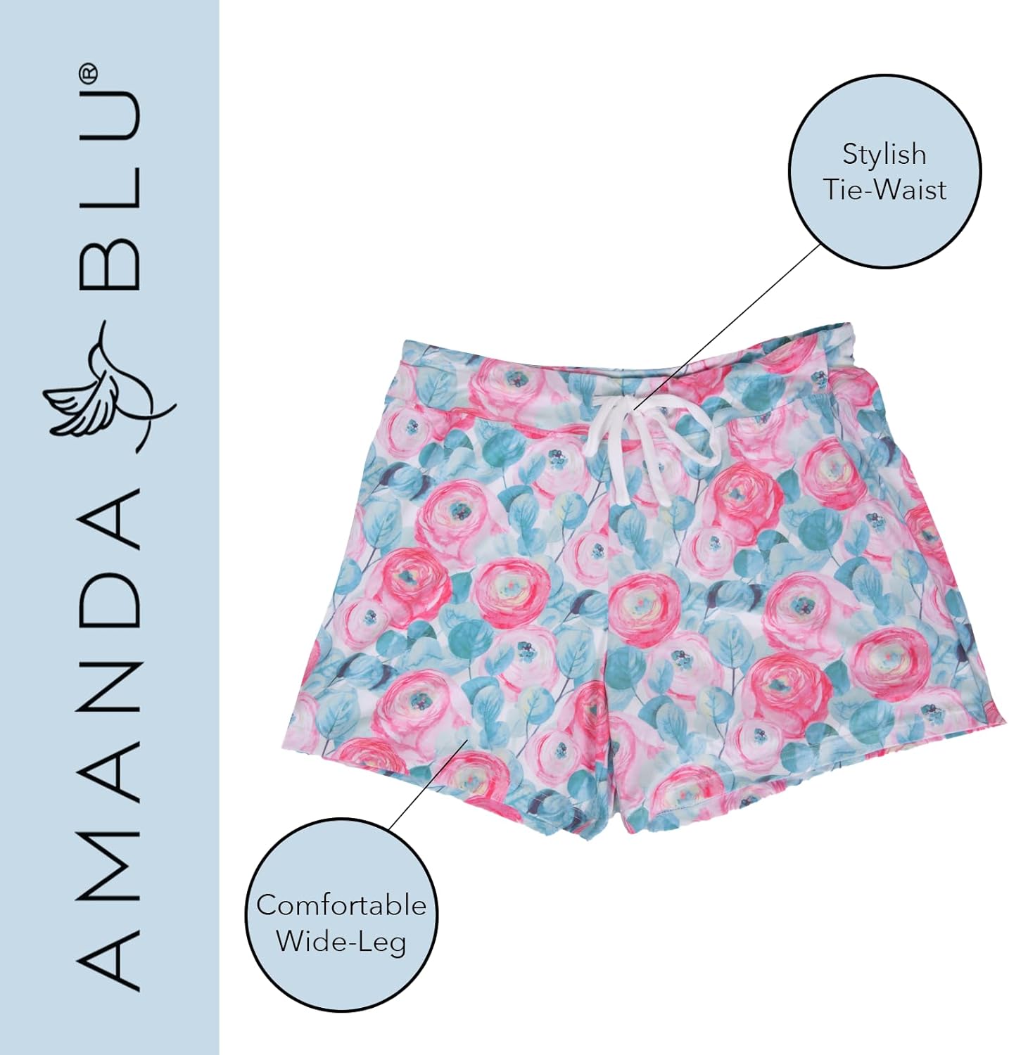 Amanda Blu Women’s Classic Pajamas Top & Shorts Lounge/PJ Set, Super Soft, Comfy Wide Leg - Image 3