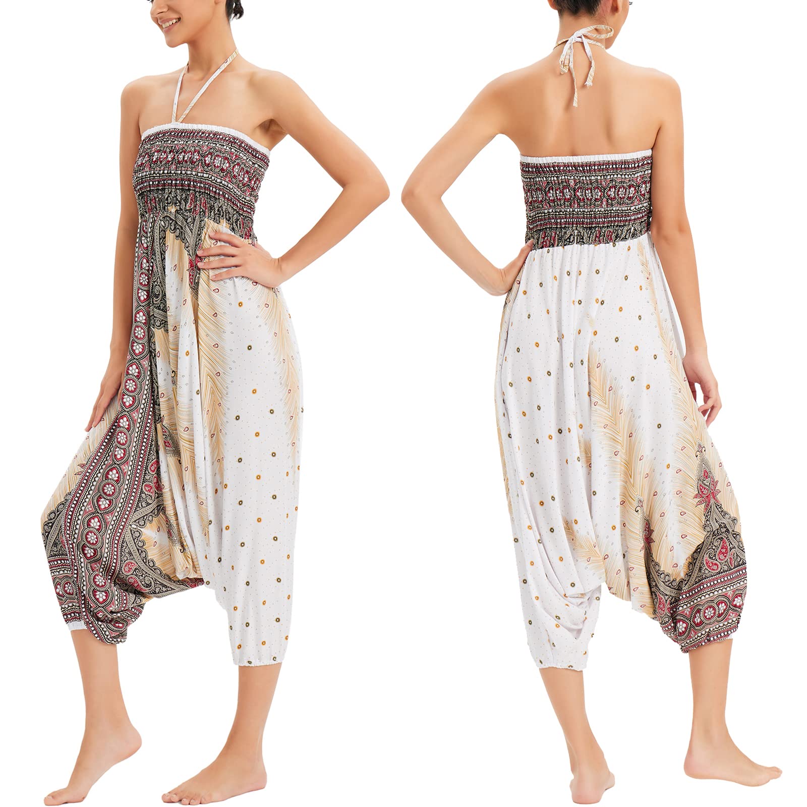 Mujer Thai Harem Pantalones Jumpsuit Hippie Boho Estampados Baggy Monos Pantalón Cintura Alta Indios Tallas Grandes Yoga Pants Pijama Verano Playa