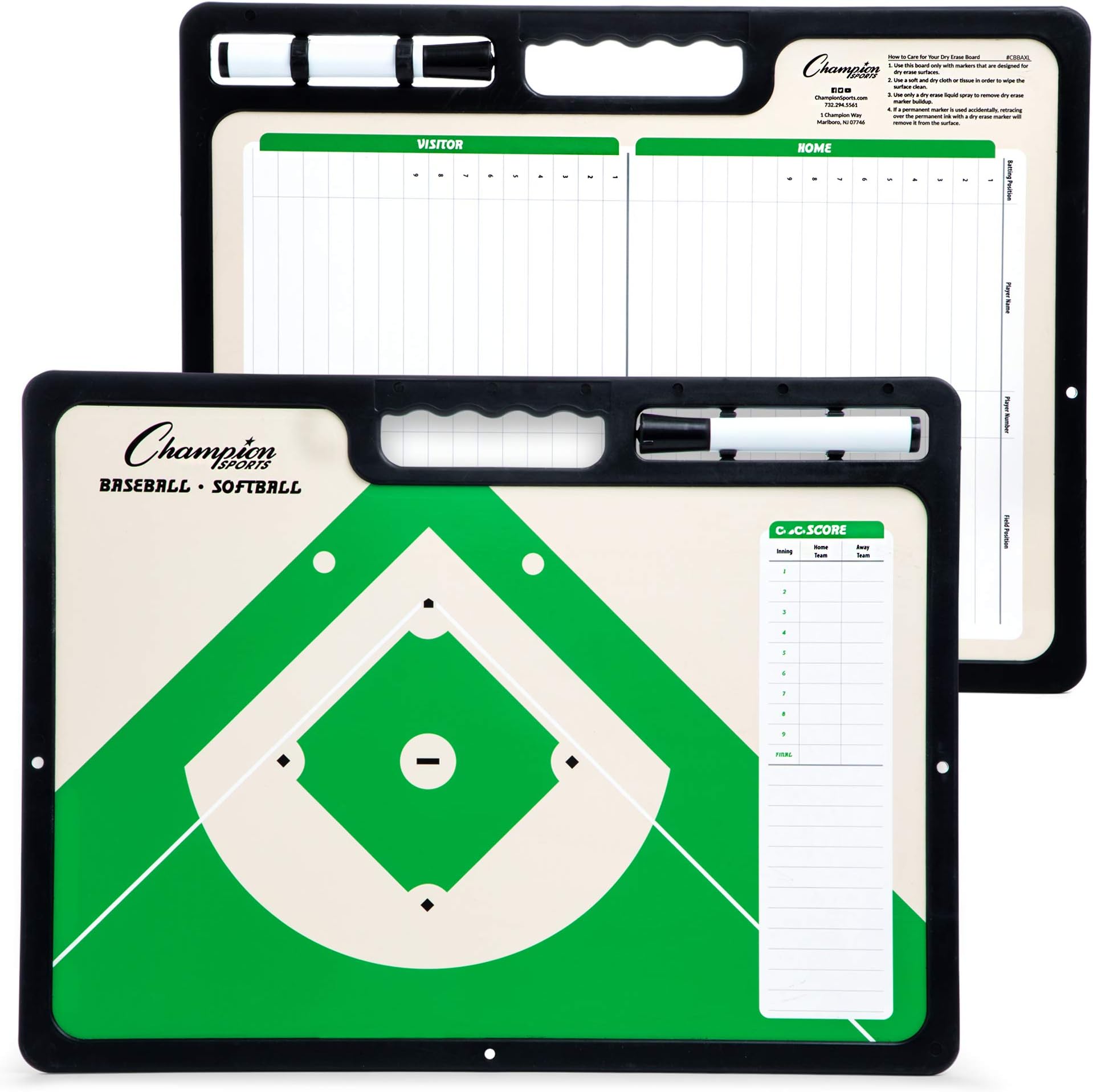 Champion Sports Large & XL Dry Erase Board For Coaching - Whiteboards for Strategizing, Techniques, Plays - 2-Sided Boards with Front Side Full Field - Backside Half Field and Lineup