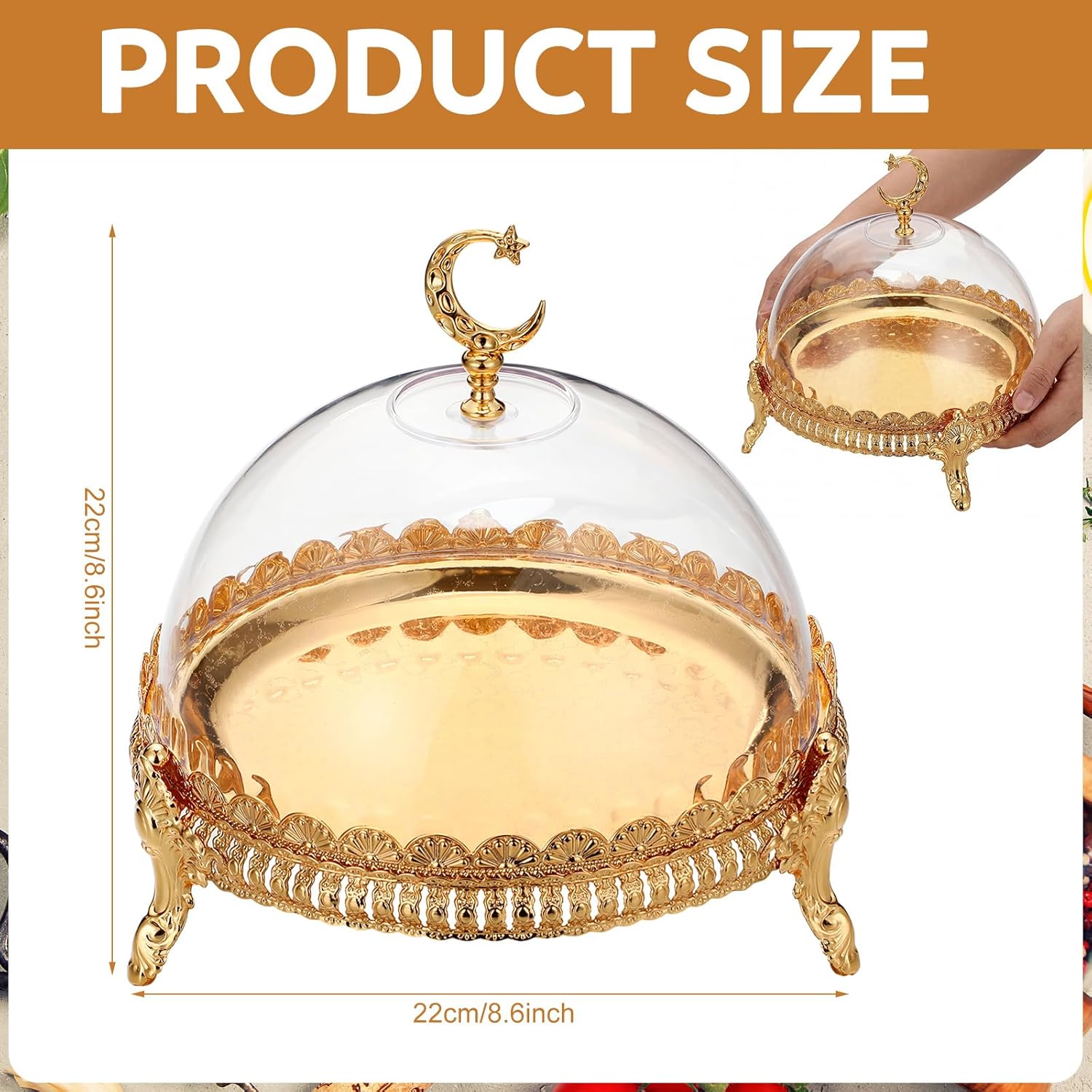 Yungyan Ramadan Tray Ramadan Mubarak Table Decoration Eid Metal Date Holder with Acrylic Lid Serving Tray for Muslim Kitchen Dining Dessert Cupcake Display Table Centerpieces