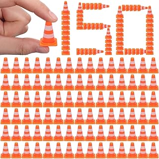 Soulchen 150 Pcs 1" Mini Traffic Cones Bulk Miniature Barricades Signs Orange Roadblocks Toys for Traffic Scene Cones Party Decorations Construction Party Supplies