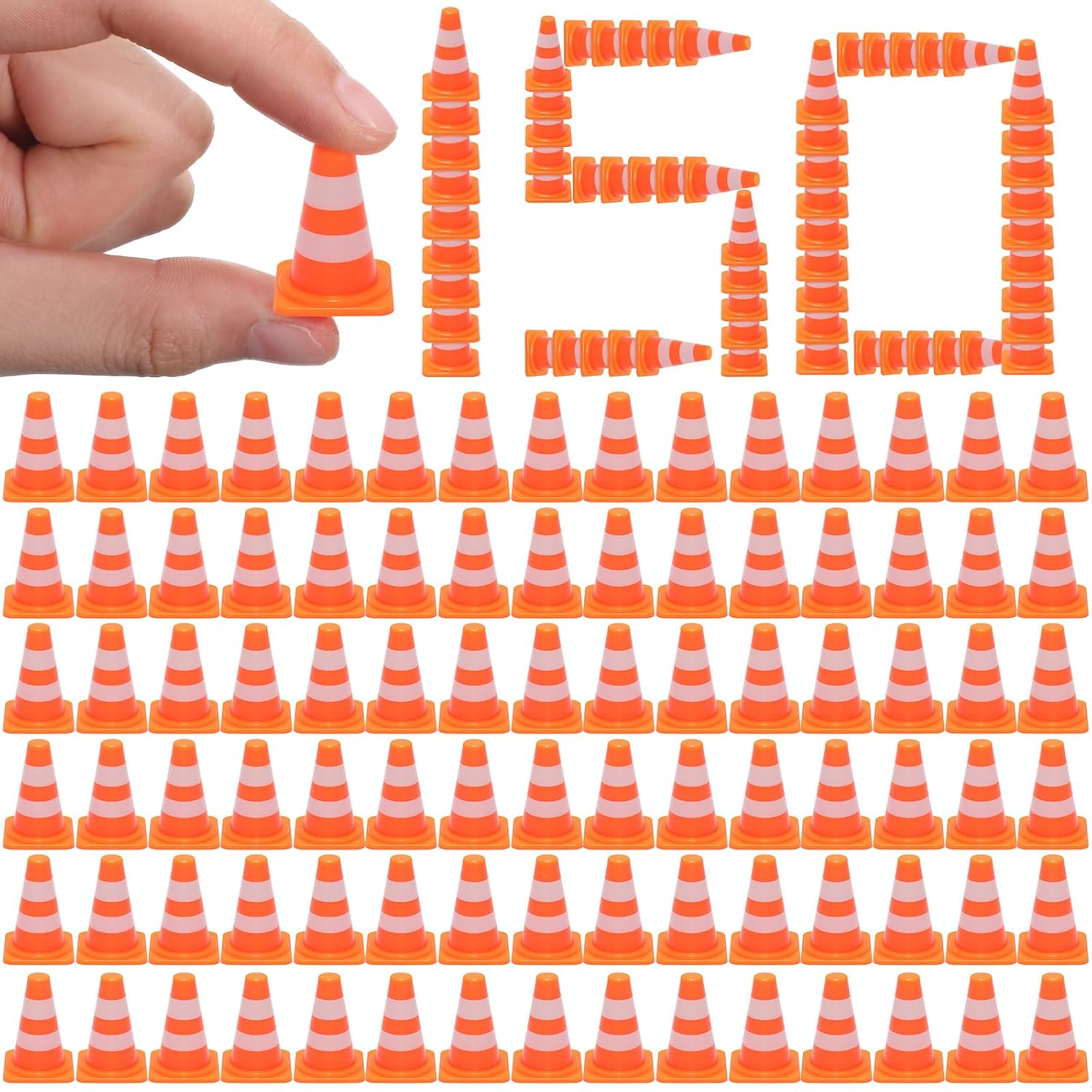 Soulchen 150 Pcs 1" Mini Traffic Cones Miniature Barricades Toys,Orange | Construction Theme Decor, Roadblock Signs for Scene Setup, Small Plastic Safety Cones for Kids, Ideal Party Supply Set