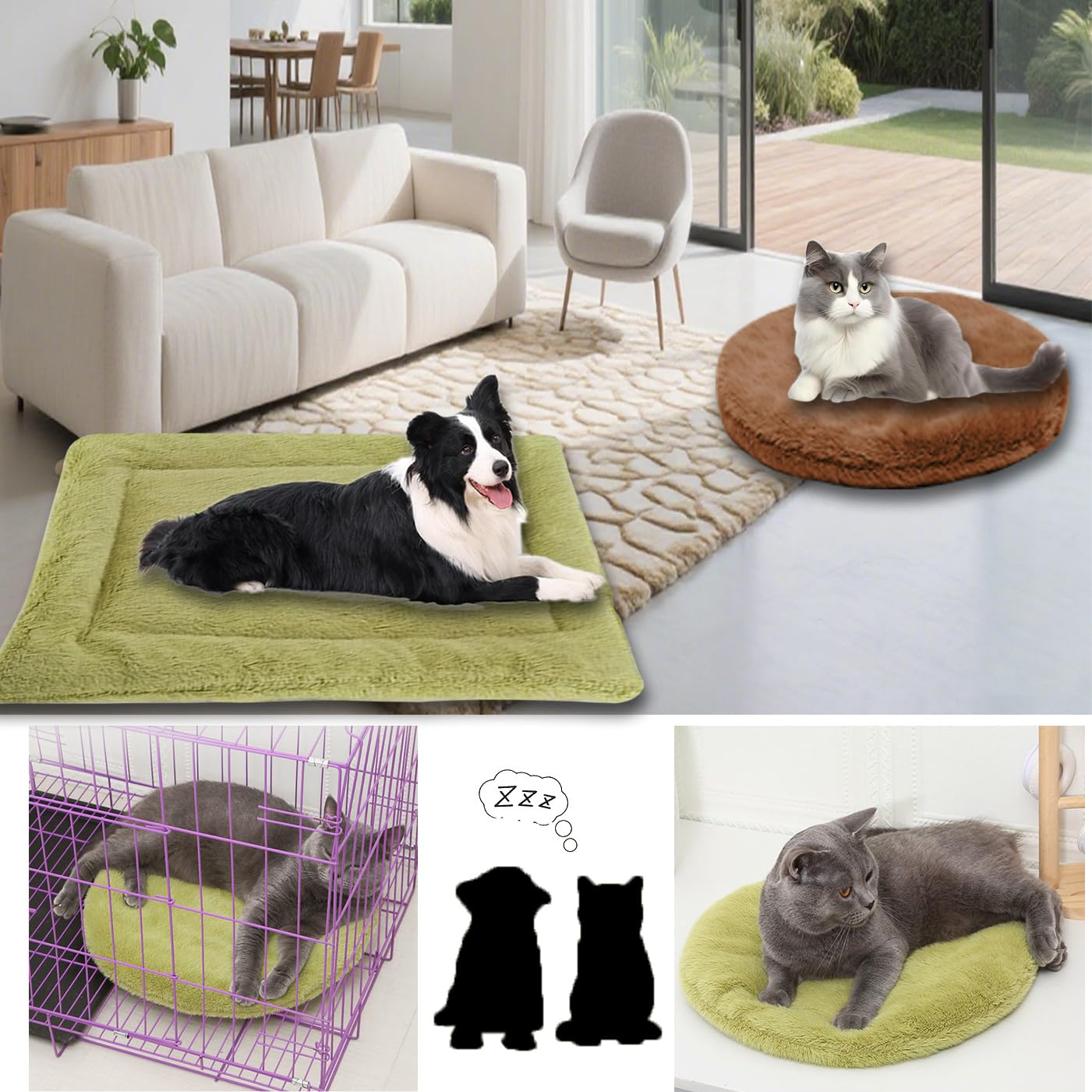 Kuschelige, beruhigende Katzenbett-Decke, waschbar, luxuriöse Katzenmatte, weich, flauschig, Premium-Flanell, Haustierkissen, doppelseitig, warmes Hundebett (Grün, Größe XL - 90 x 75 cm), 2 Stück