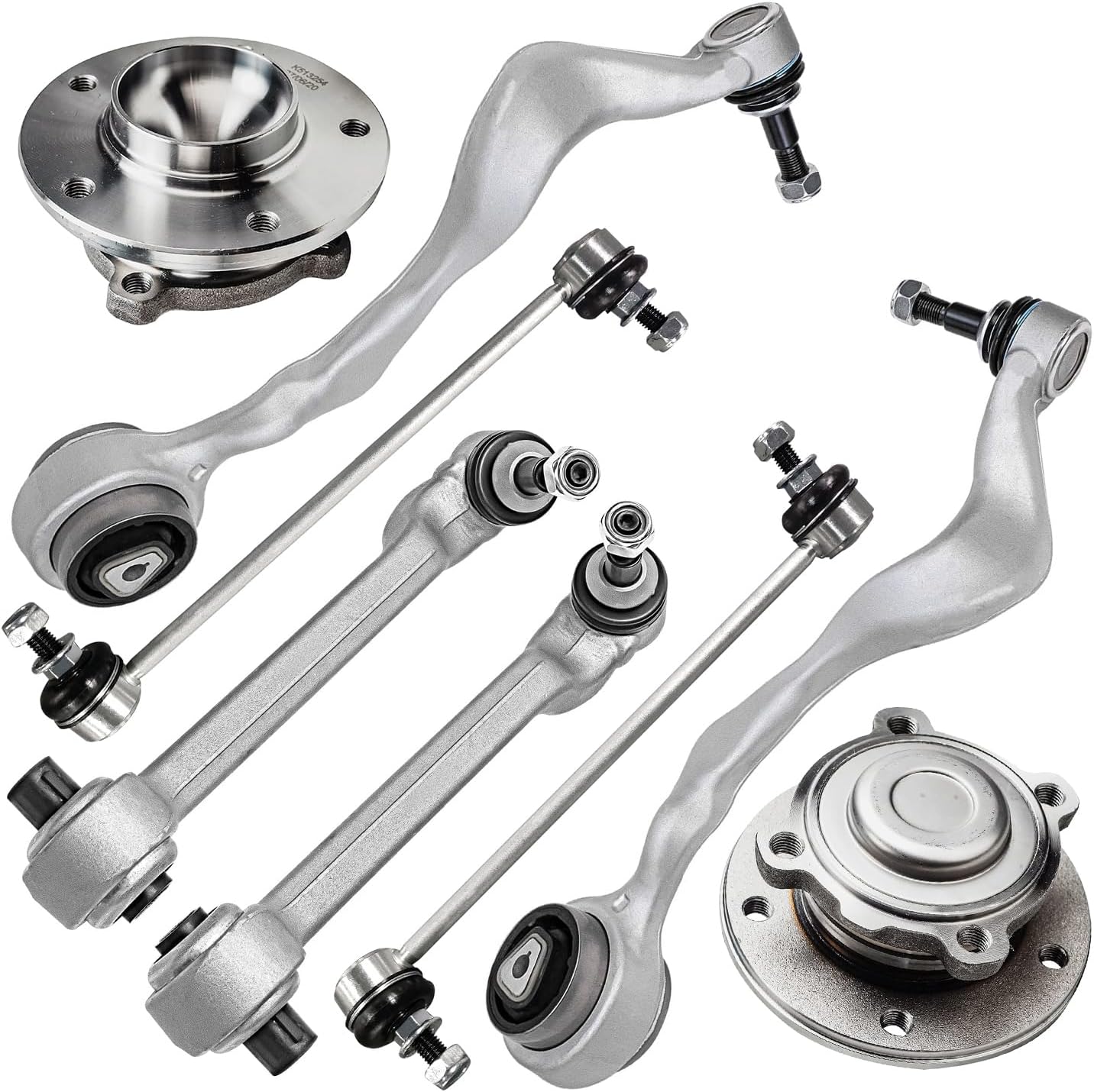 Detroit Axle - 8pc Front End Kit for BMW 128i 135i 323i 328i 325i 330i 335d 335i 335is X1, 4 Lower Rearward & Forward Control Arms w/Ball Joint 2 Wheel Bearing Hubs 2 Sway Bars Replacement
