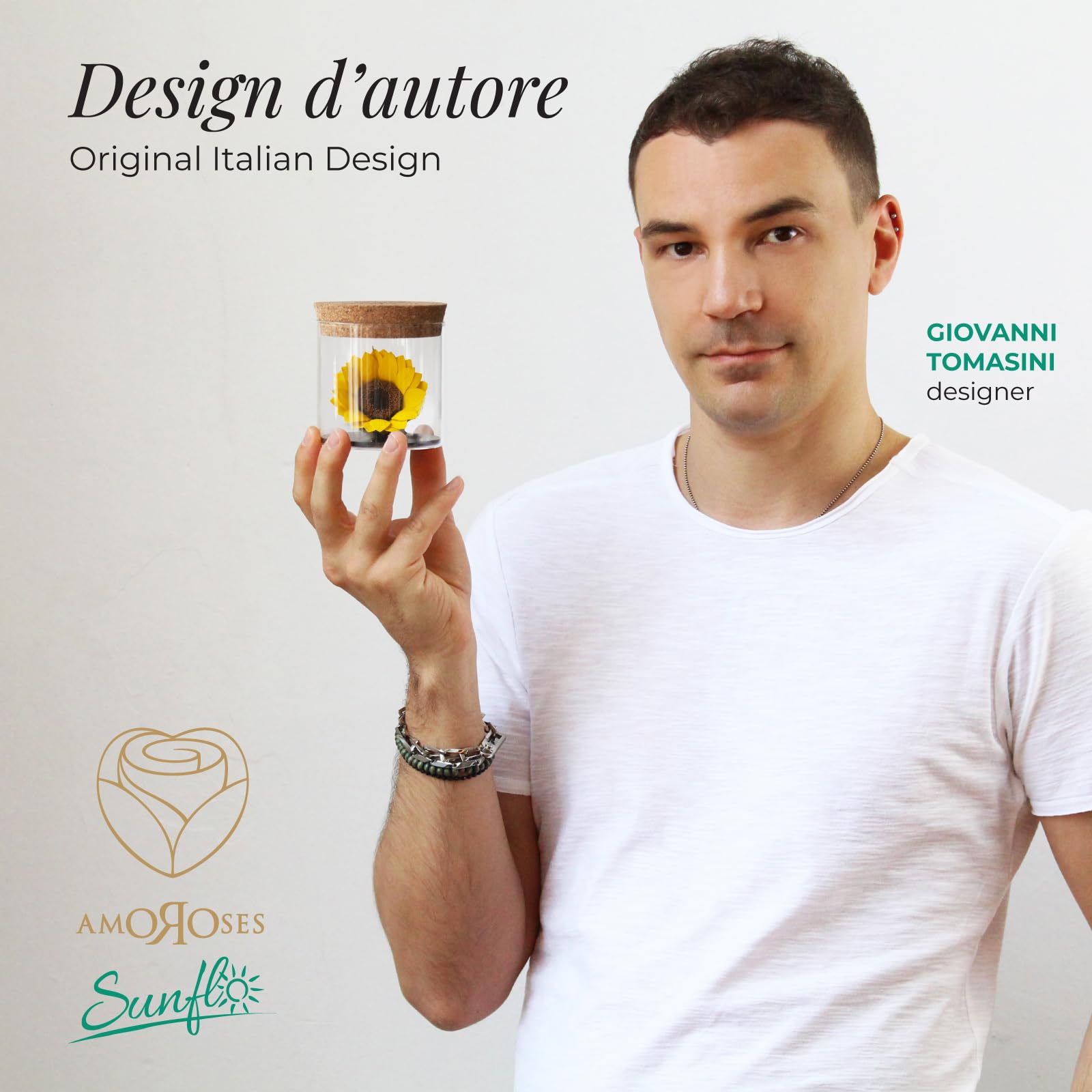 Amoroses Sunflo - Girasole Stabilizzato Fiore Eterno in Barattolo di Vetro | Idea Regalo