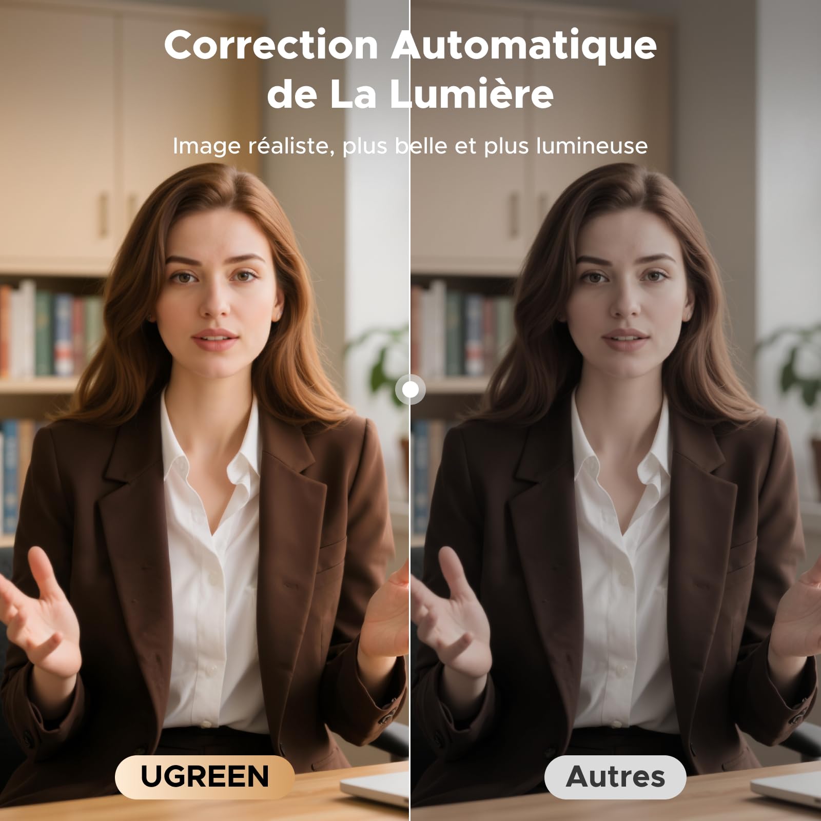 UGREEN FineCam Lite 4K Webcam 30FPS Caméra USB A C PC Autofocus Deux Micro Antibruit Correction Lumière 360 Degrés Rotation Plug Play Windows MacOS Linux Streaming Youtube Skype Appel Zoom