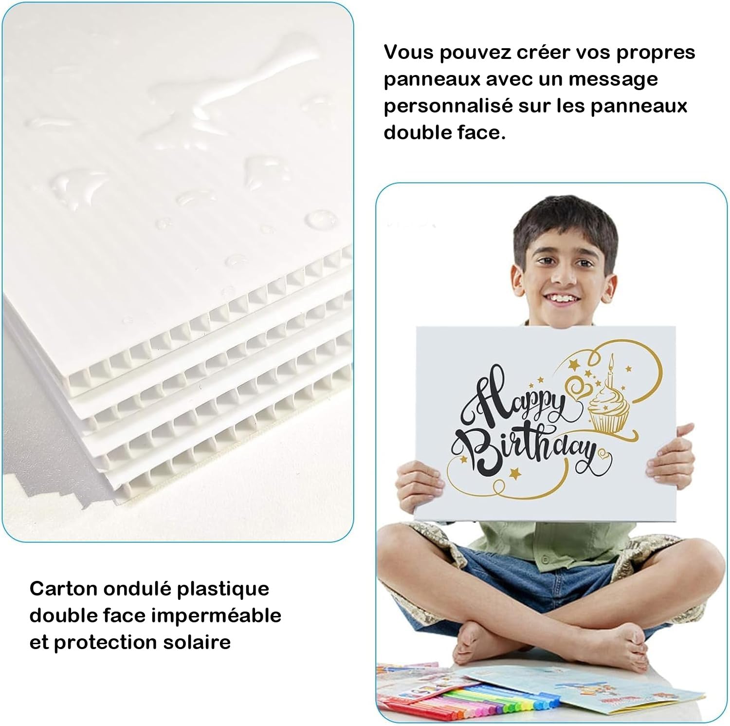 20 Pièces Panneaux de Jardin Blancs avec Piquets – Panneaux Extérieurs en Plastique Alvéolaire 41 x 30 cm avec Supports Métalliques en H, pour Location, Vide-Grenier, Fléchage, Mariage, Fête
