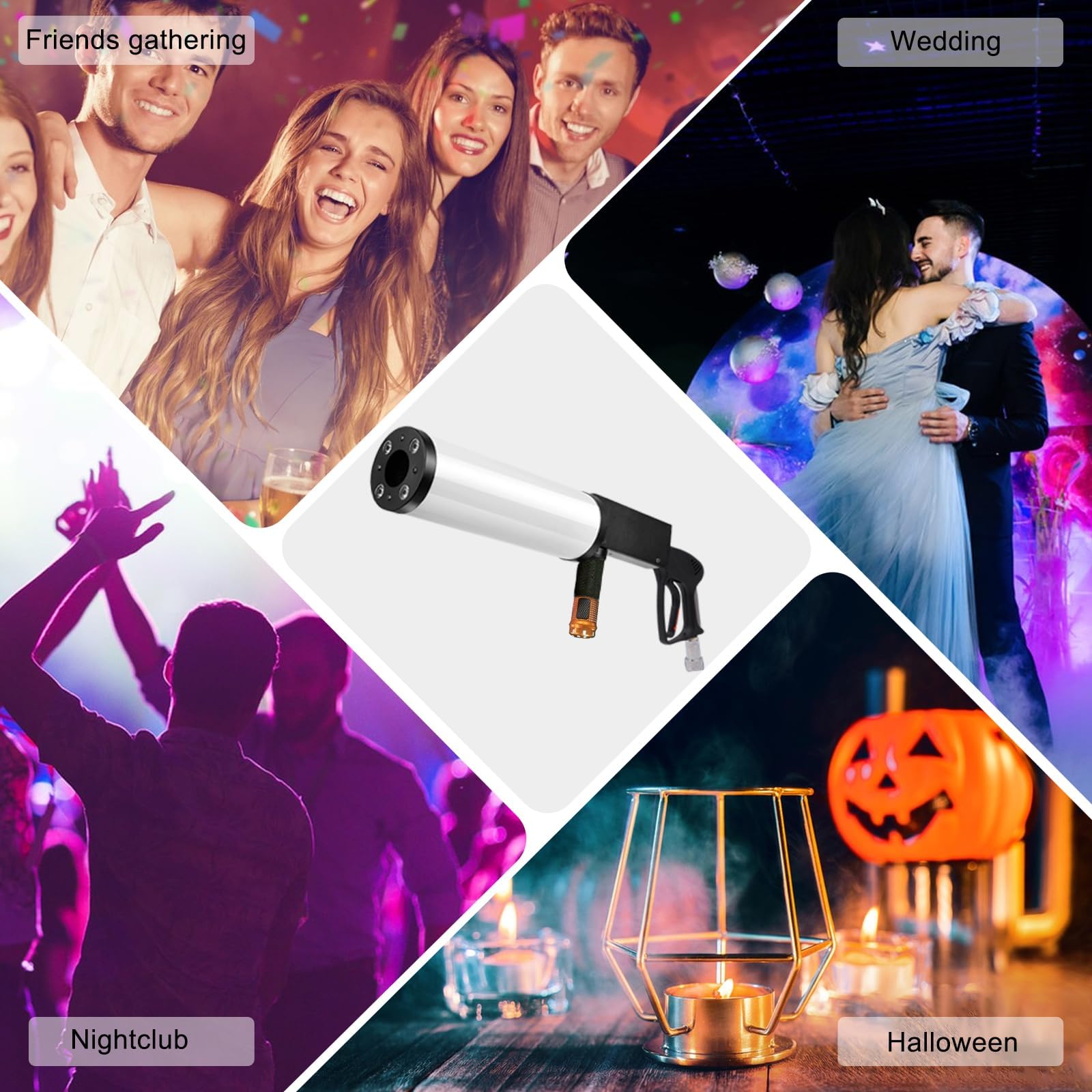 Machine à Brouillard, Pistolet à Brouillard CO2 Portable avec 7 Effets de lumières LED colorées, Effets DJ Fogger Smoke Gun CO2 Fog Cannon Gun pour Les fêtes d'halloween, Club