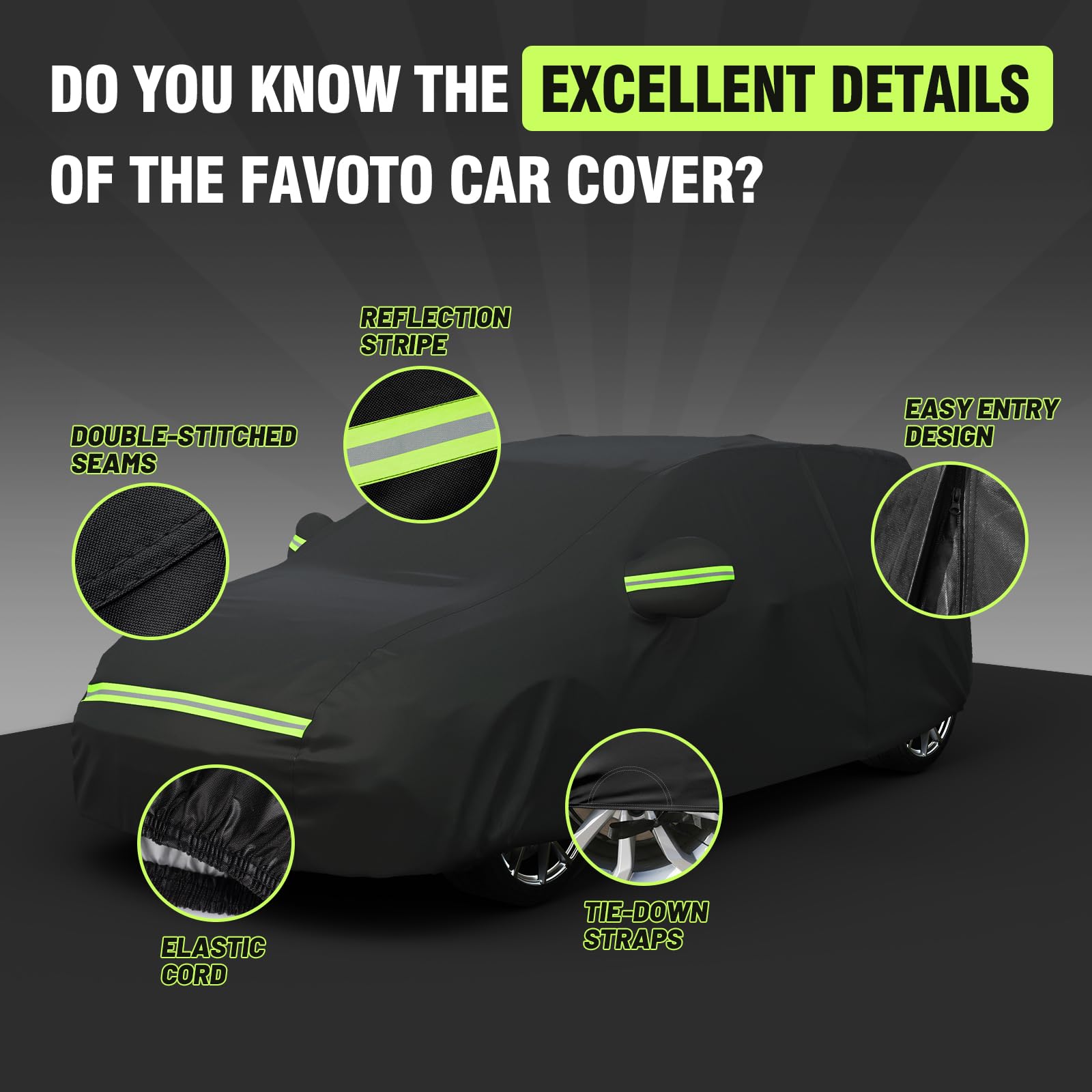 Favoto Telo Copriauto Invernale da Esterno Impermeabile Telo per Auto per Berlina 2 Volumi Realizzato in PEVA e Cotone con Zip, Resistente ad Acqua Polvere Neve Sole Freddo, 435x180x160cm, Nero - 5