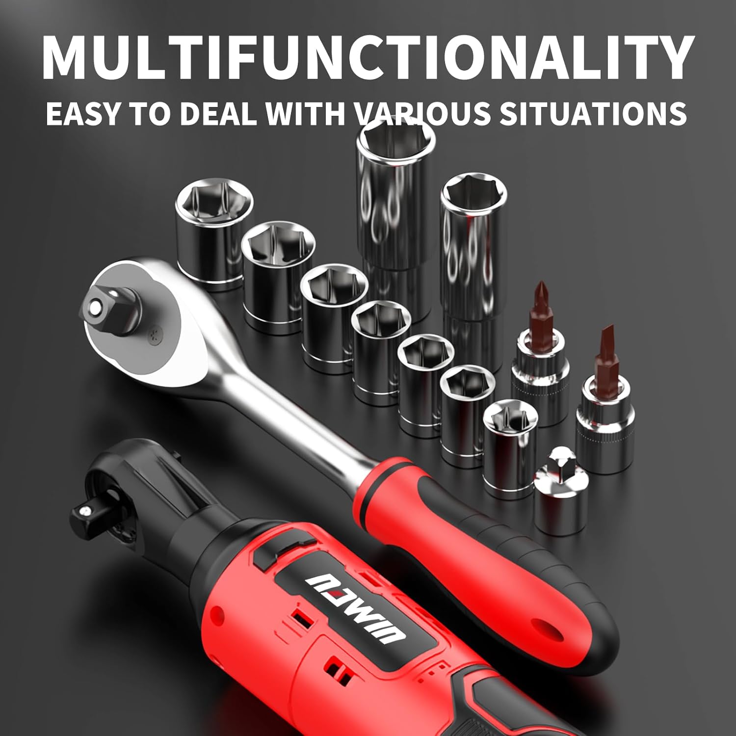 NAWIN 16.8V Electric Ratchet Wrench, 3/8" cordless ratchet with 2 Batteries, 40 Ft-lbs, Ultimate Mechanic Tool Set, Ratchet Wrench, Power Ratchet Tool Kit (16.8V 3/8" Cordless Ratchet)