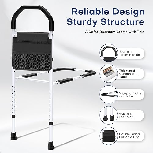 Miniatura 2 de Rieles de cama para adultos mayores de seguridad - Riel lateral de cama aprobado por ASTM para personas mayores con pata de soporte, bolsa de